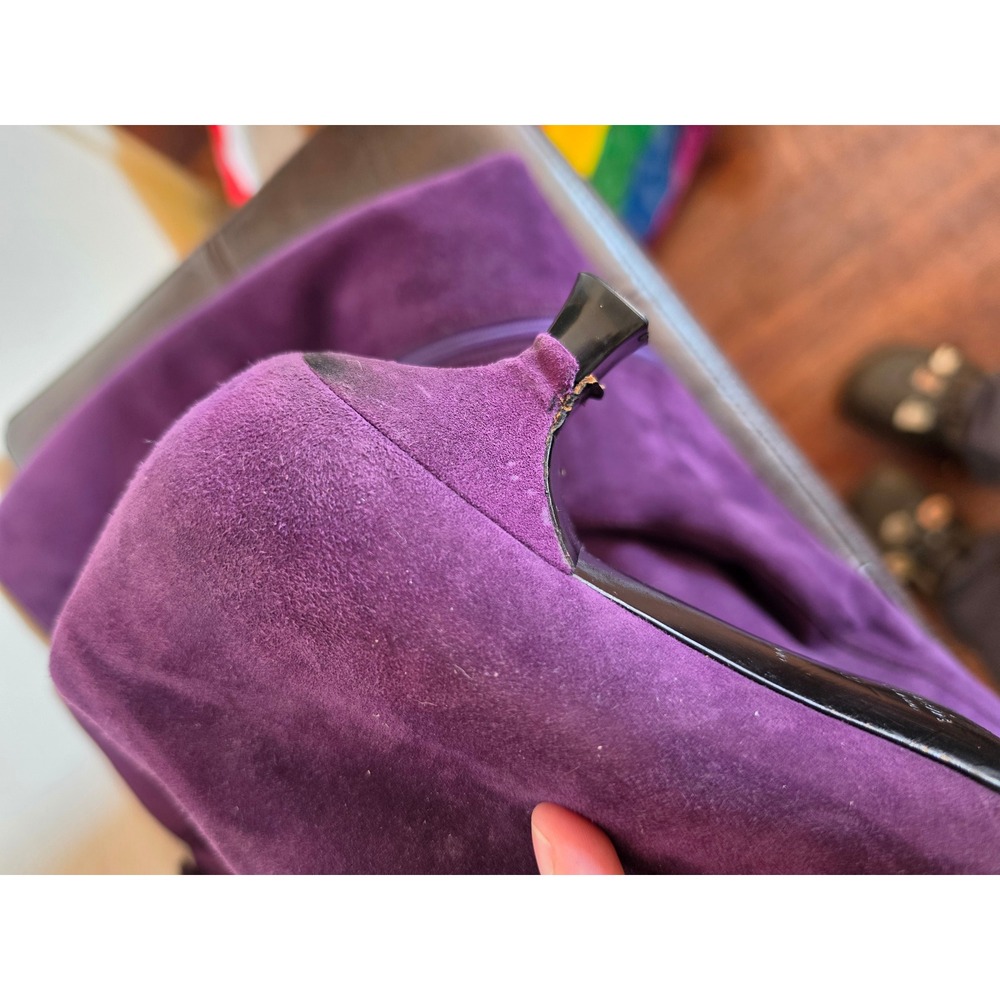 PRADA Y2K Kitten Heel Purple Suede  Knee High Pointed Toe Boots sz 39 US 8.5 - Picture 12 of 16